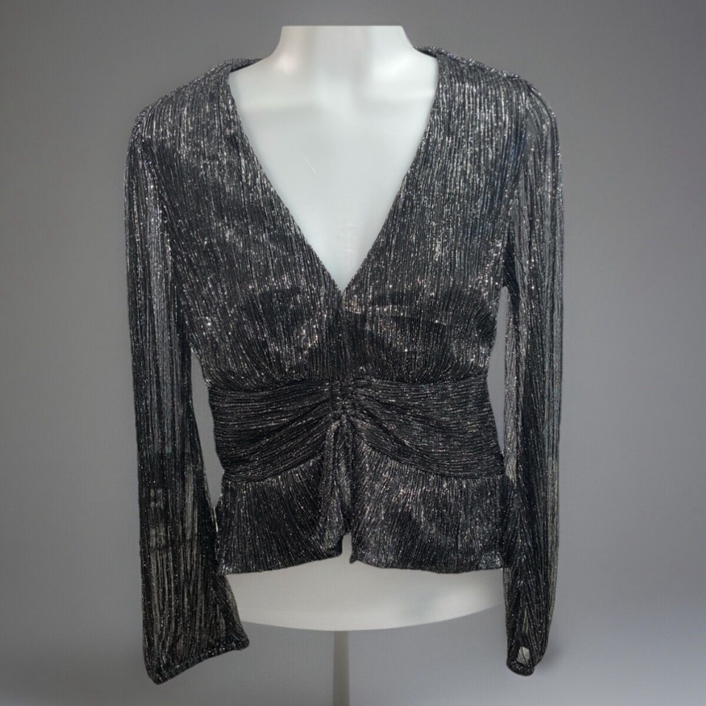 Women’s Sofia Jeans Blouse, Holiday, Retro, Chic, Money Size Large Sheer Sleeves